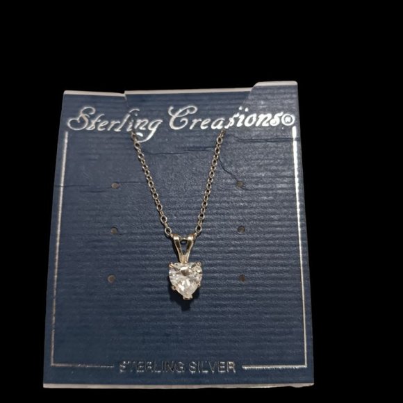 925 Sterling Silver CZ Heart Necklace - Picture 2 of 6